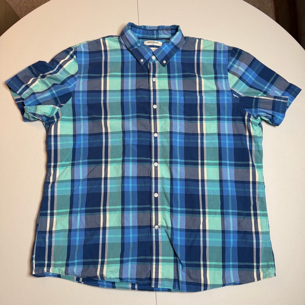 Goodthreads Men's Blue and Green‎ Button Down Plaid Shirt XXL